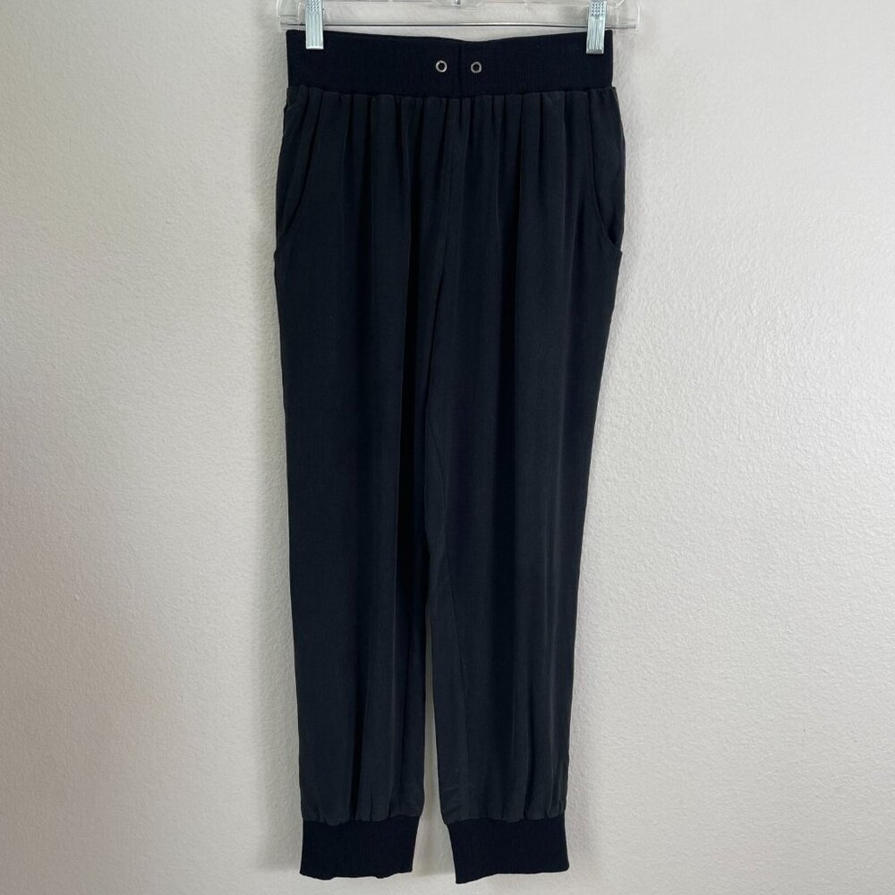 NEW L'Agence Womens Small Black‎ Silk Jogger Pants Pull On Lightweight